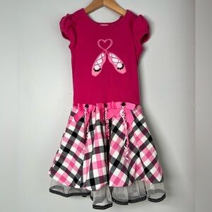 Rare Editions Dress Pink and Black Plaid Ballet Ballerina Ribbon Rhinestones 6